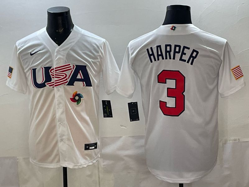 Men 2026 World Cub USA #3 Harper White Nike MLB Jersey style 001